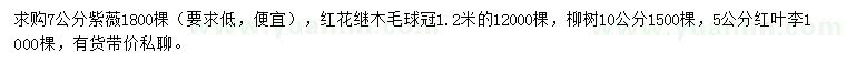 求购紫薇、红花继木毛球、柳树等