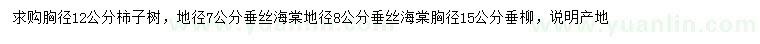 求购柿树、垂丝海棠、垂柳