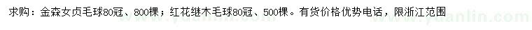 求购冠幅80公分金森女贞毛球、红花继木毛球