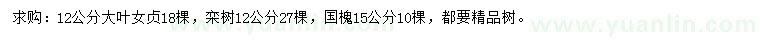 求购大叶女贞、栾树、国槐