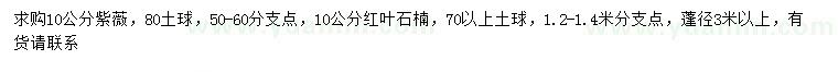 求购10公分紫薇、红叶石楠