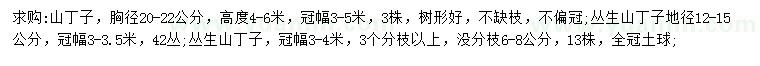 求购胸径20-22公分山丁子、地径12-15公分丛生山丁子