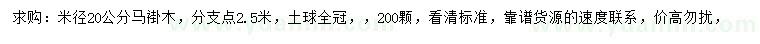 求购米径20公分马褂木