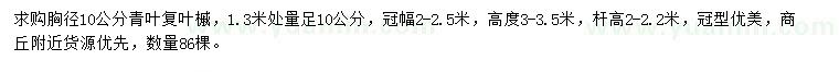 求购1.3米量胸径10公分青叶复叶槭