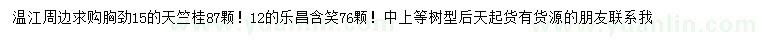 求购胸径15公分天竺桂、12公分乐昌含笑