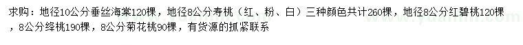 求购垂丝海棠、寿桃、红碧桃等