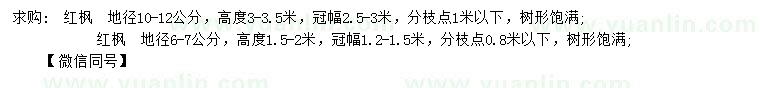 求购地径6-7、10-12公分红枫