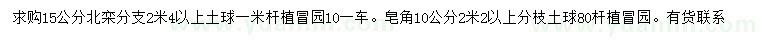 求购15公分北栾、10公分皂角