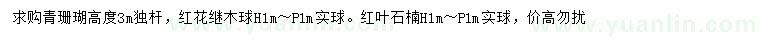 求购青珊瑚、红花继木球、红叶石楠