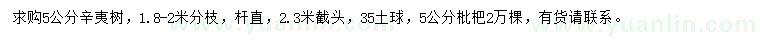 求购5公分辛夷、枇杷