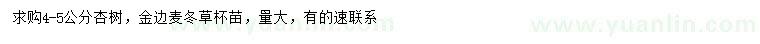 求购4-5公分杏树、金边麦冬草