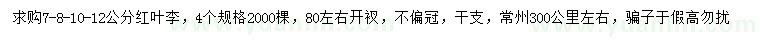 求购7、8、10、12公分红叶李