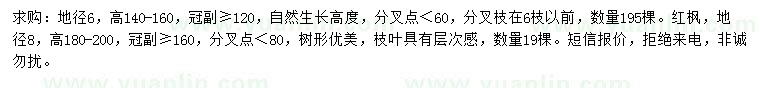 求购地径6公分紫薇、8公分红枫