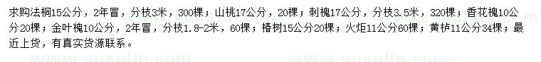 求购法桐、山桃、刺槐等