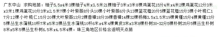 求购柚子、鸡蛋花、小叶紫薇等