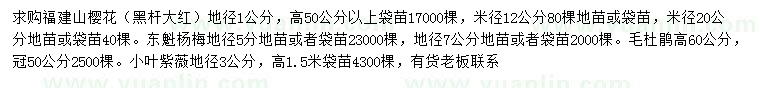 求购福建山樱花、东魁杨梅、毛杜鹃等