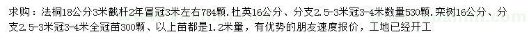 求购法桐、杜英、栾树