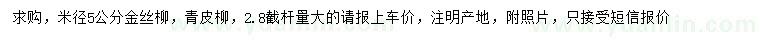 求购米径5公分金丝柳、青皮柳