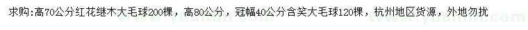 求购高70公分红花继木大毛球、高80公分含笑大毛球