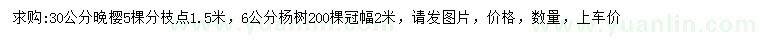 求购30公分晚樱、6公分杨树