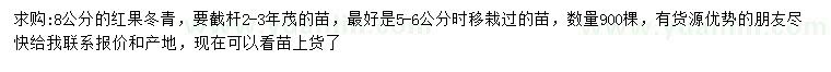 求购8公分红果冬青