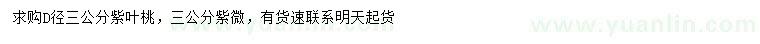 求购地径3公分紫叶桃、紫微