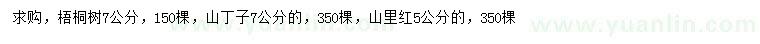 求购梧桐树、山丁子、山里红