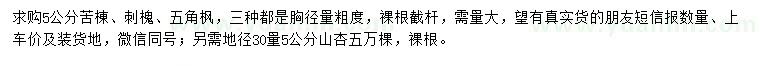 求购苦棟、刺槐、五角枫等