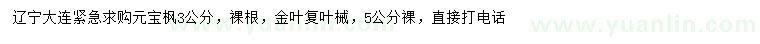 求购3公分元宝枫、5公分金叶复叶械