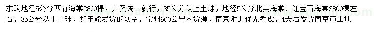 求购西府海棠、北美海棠、红宝石海棠