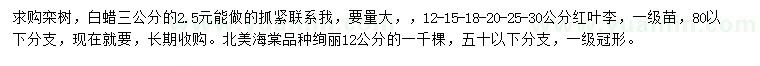 求购栾树、白蜡、红叶李等