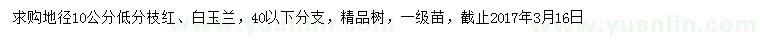 求购地径10公分红、白玉兰