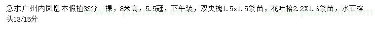 求购凤凰木、双夹槐、花叶榕等