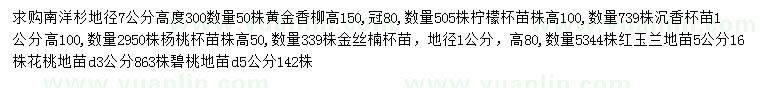 求购南洋杉、黄金香柳、柠檬等