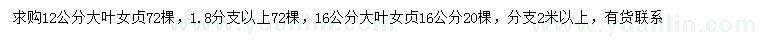 求购12、16公分大叶女贞