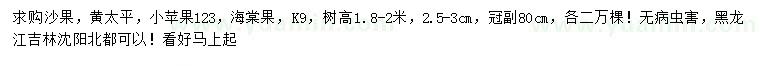 求购沙果、黄太平、小苹果123等