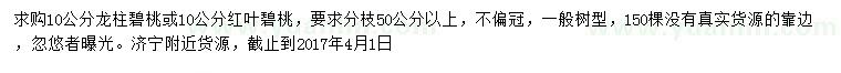 求购10公分龙柱碧桃、红叶碧桃