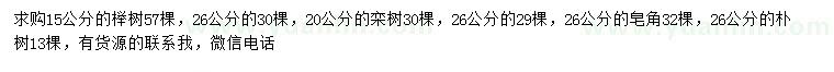 求购榉树、栾树、皂角等