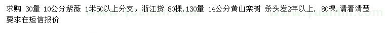 求购30量10公分紫薇、1.3米量14公分黄山栾树