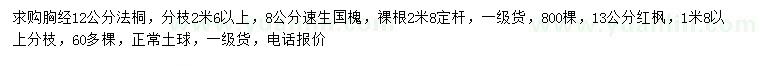 求购法桐、速生国槐、红枫