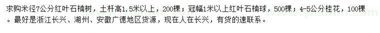 求购红叶石楠树、红叶石楠球、桂花