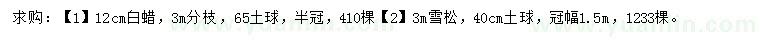 求购12公分白蜡、3米雪松