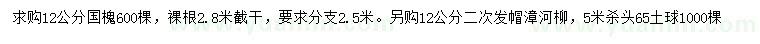 求购12公分国槐、漳河柳