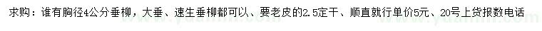 求购垂柳、大垂、速生垂柳