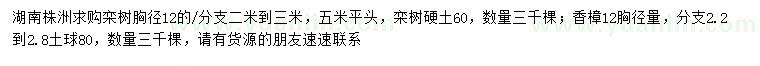 求购胸径12公分栾树、香樟