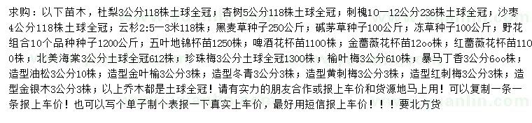 求购杜梨、杏树、刺槐等