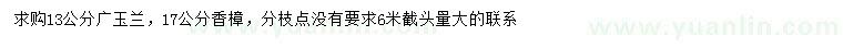 求购13公分广玉兰、17公分香樟