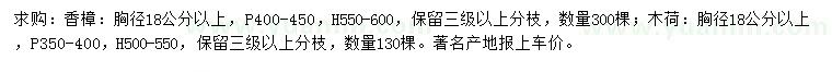 求购胸径18公分以上香樟、木荷