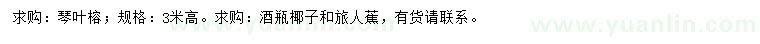 求购琴叶榕、酒瓶椰子、旅人蕉