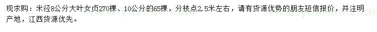 求购米径8、10公分大叶女贞